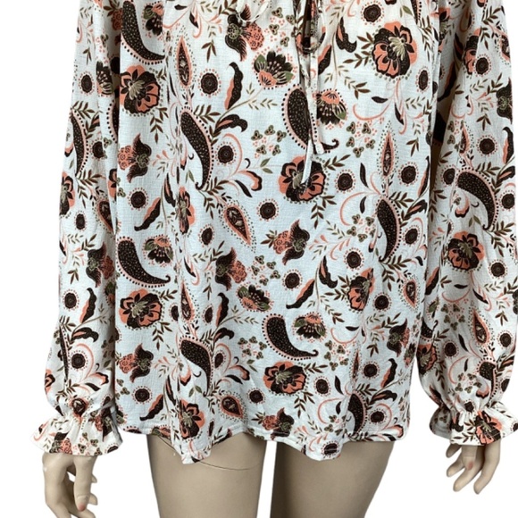 Melloday peach printed top flowy long sleeve size small Boho‎ - Picture 5 of 7